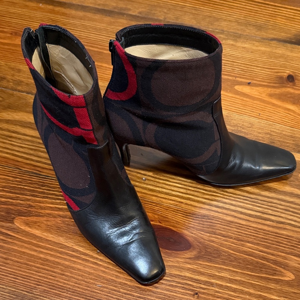Salvatore Ferragamo stylish black, red and brown women’s heeled boots